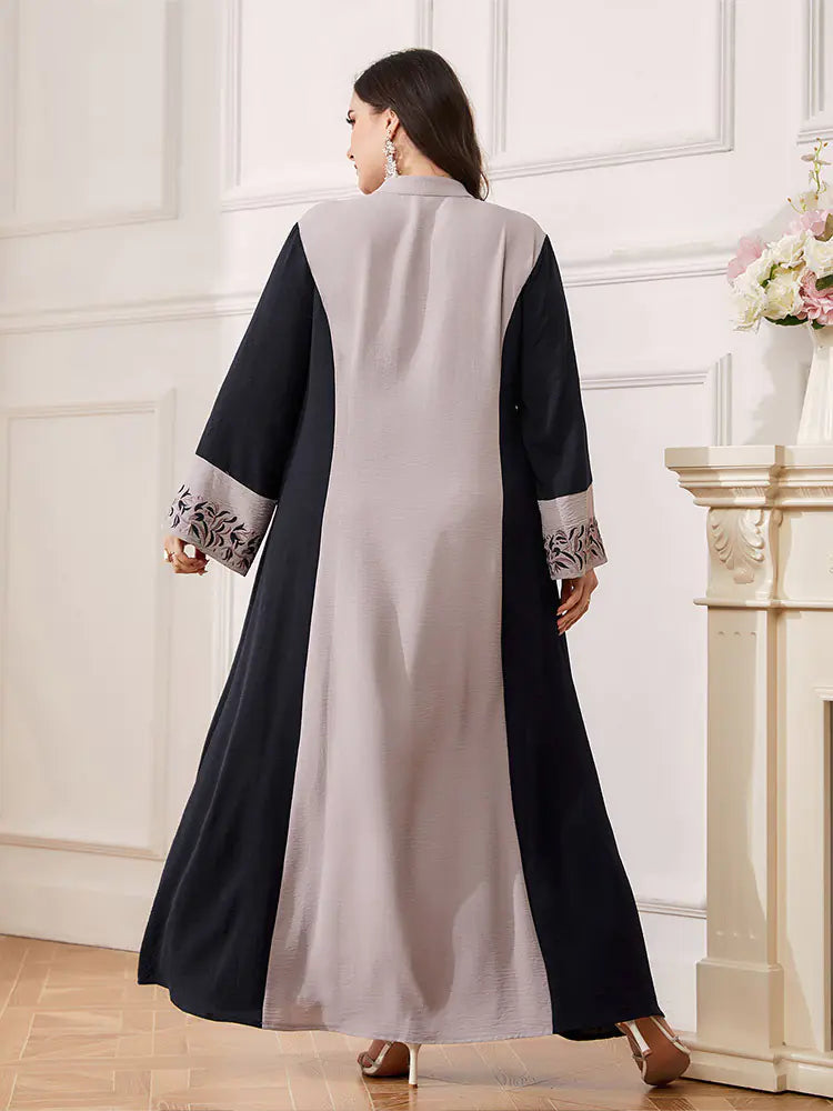 Plus Size Color Block Women's Robe with Embroidery
