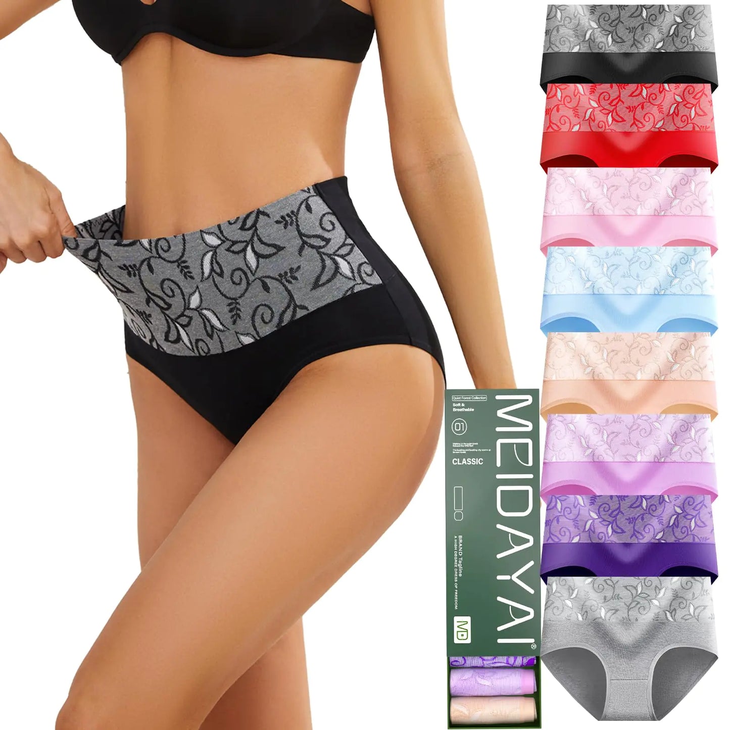 MEIDAYAI High Waist Control Cotton Briefs Multipack