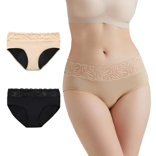 BATTEWA Incontinence Underwear for Women Washable Leak Proof Underwear with Lace Panties Protective Bladder Leak Underwear High Absorbency 100ml (3XLBlack-Beige)