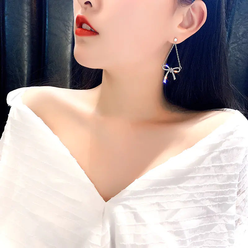 Glam Bow Zirconia Drop Earrings
