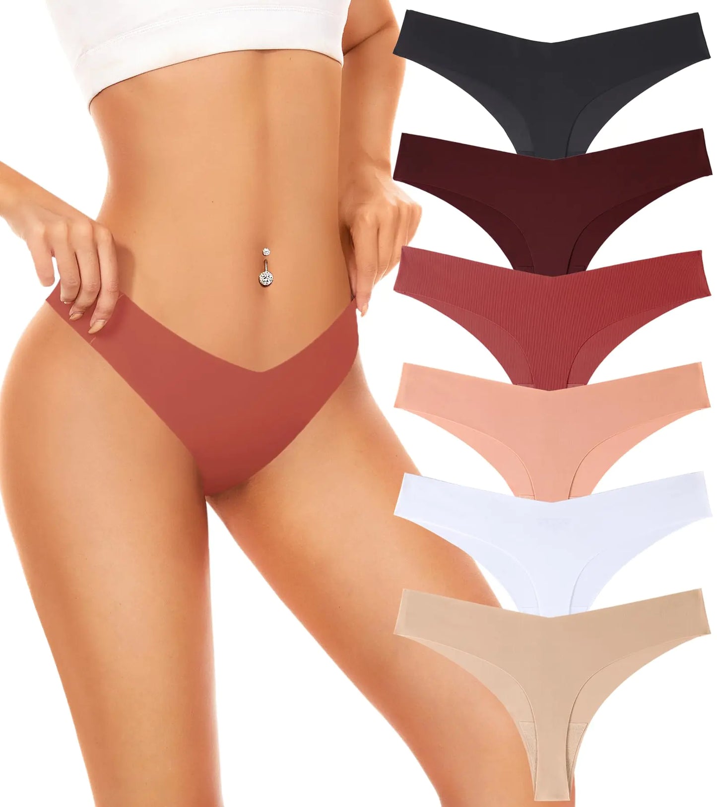 LMELMD Seamless Underwear Women Pack No Show Thongs For Women Ladies Sexy Panties Underwear Breathable Comfortable 6 Packs XXL