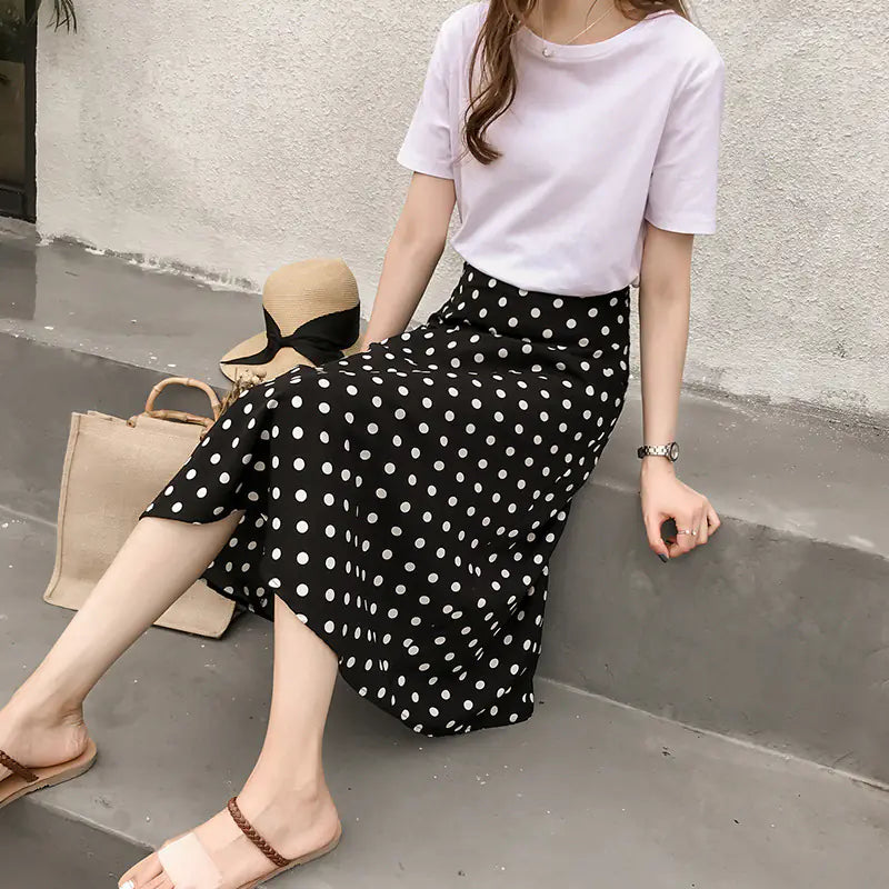 Jupe en Chiffon à Pois de Style Rétro Nouveau
