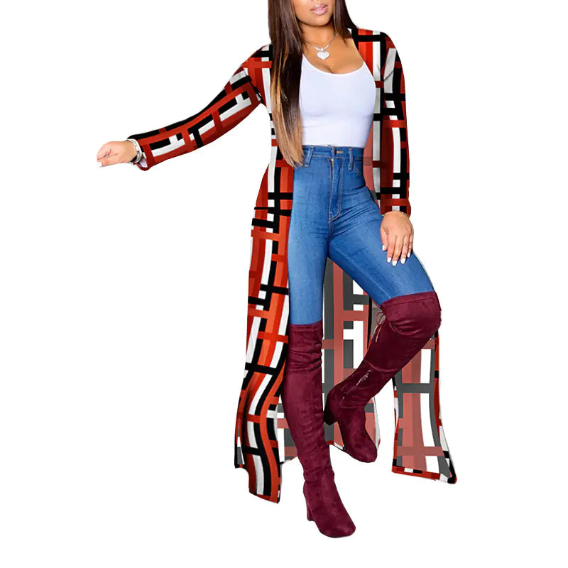 Veste Casual Longue à Imprimé Géométrique