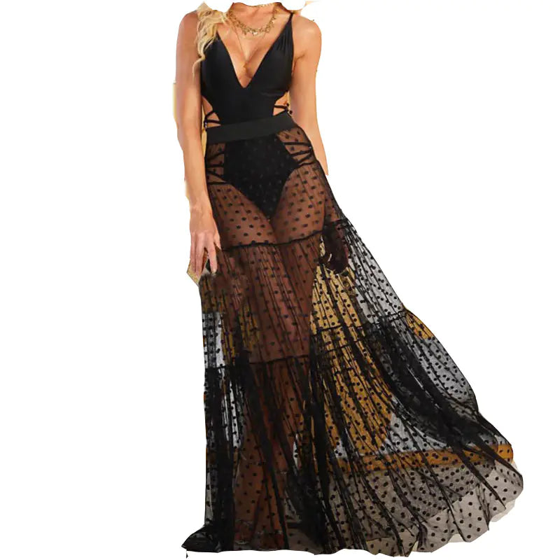 Jupe à Grande Amplitude avec Plis à Pois Transparents