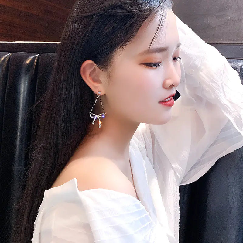 Glam Bow Zirconia Drop Earrings