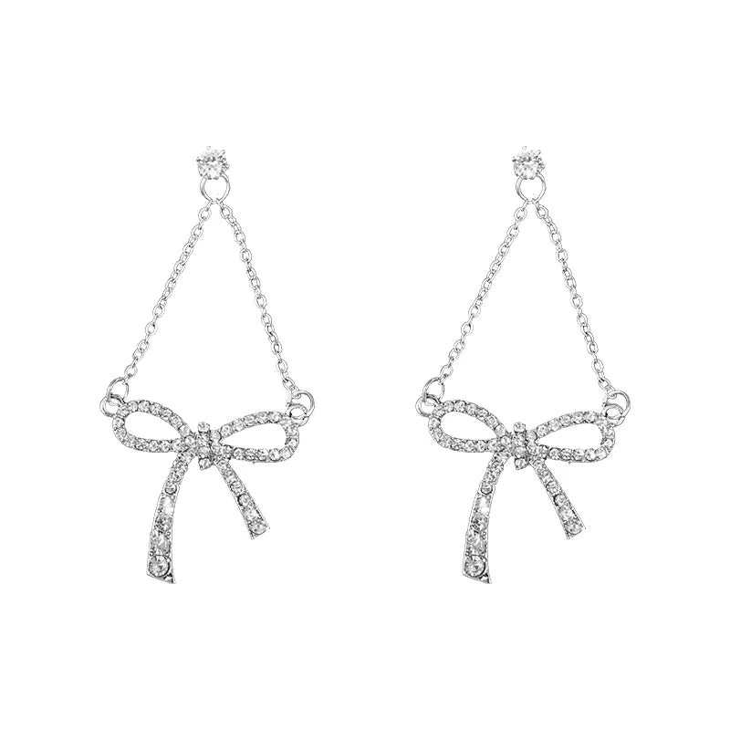 Glam Bow Zirconia Drop Earrings