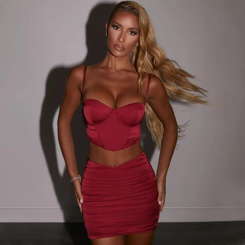 2020 Women's Satin Two-Piece Set with Dress and Skirt