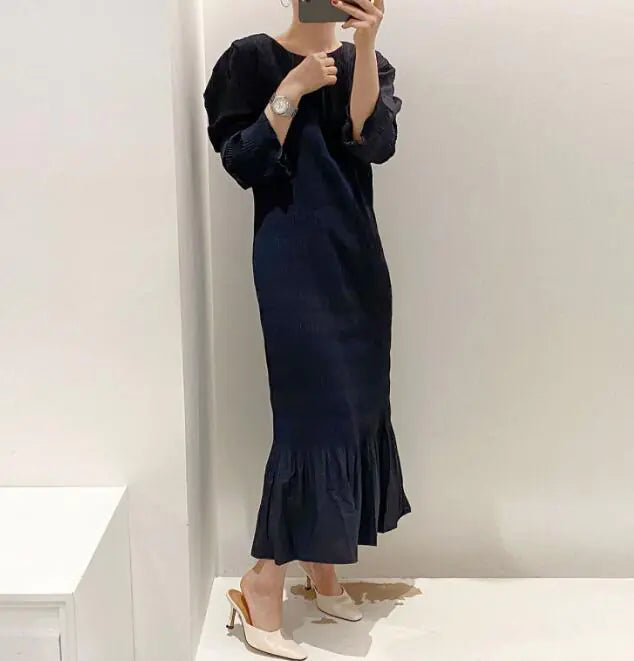 Chic Vintage Ruffled Texture Dress YK1057