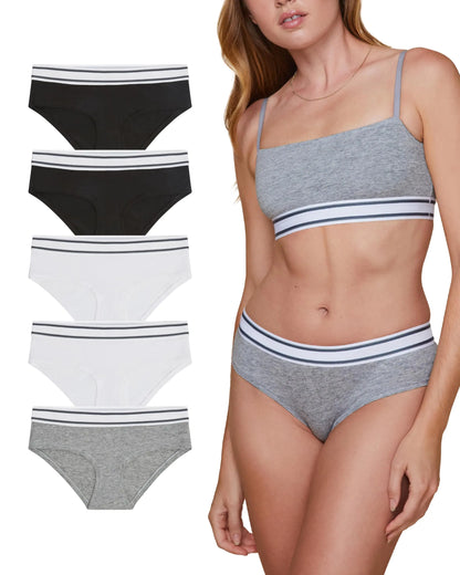 Pack de 5 Culottes Hiphugger en Coton Cloud Cotton avec Logo Harper Wilde - Sous-vêtements Bikini en Coton Stretch à Couverture Totale - Confort sans Couture Multicolore