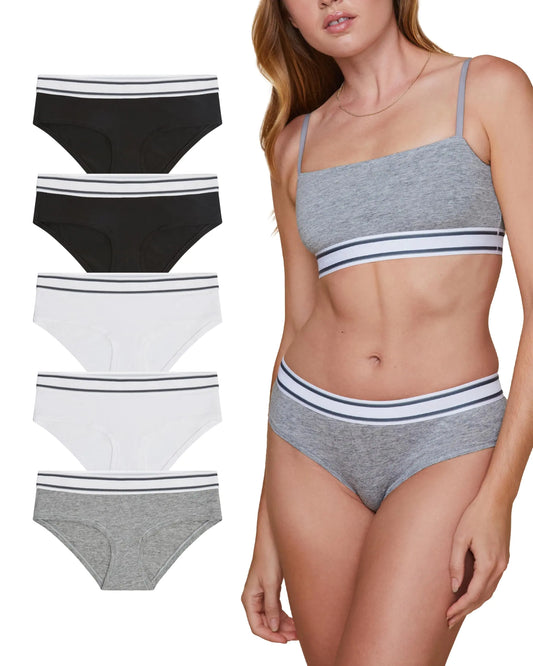 Pack de 5 Culottes Hiphugger en Coton Cloud Cotton avec Logo Harper Wilde - Sous-vêtements Bikini en Coton Stretch à Couverture Totale - Confort sans Couture Multicolore