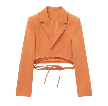 Women's Bow Tie Cropped Blazer and Culotte Set