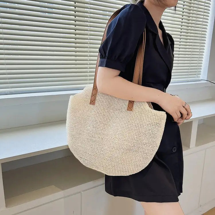 Woven Color Clash Zipper Shoulder Handbag for Women