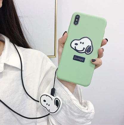 Coque de téléphone Snoopy mignonne avec support et protecteur