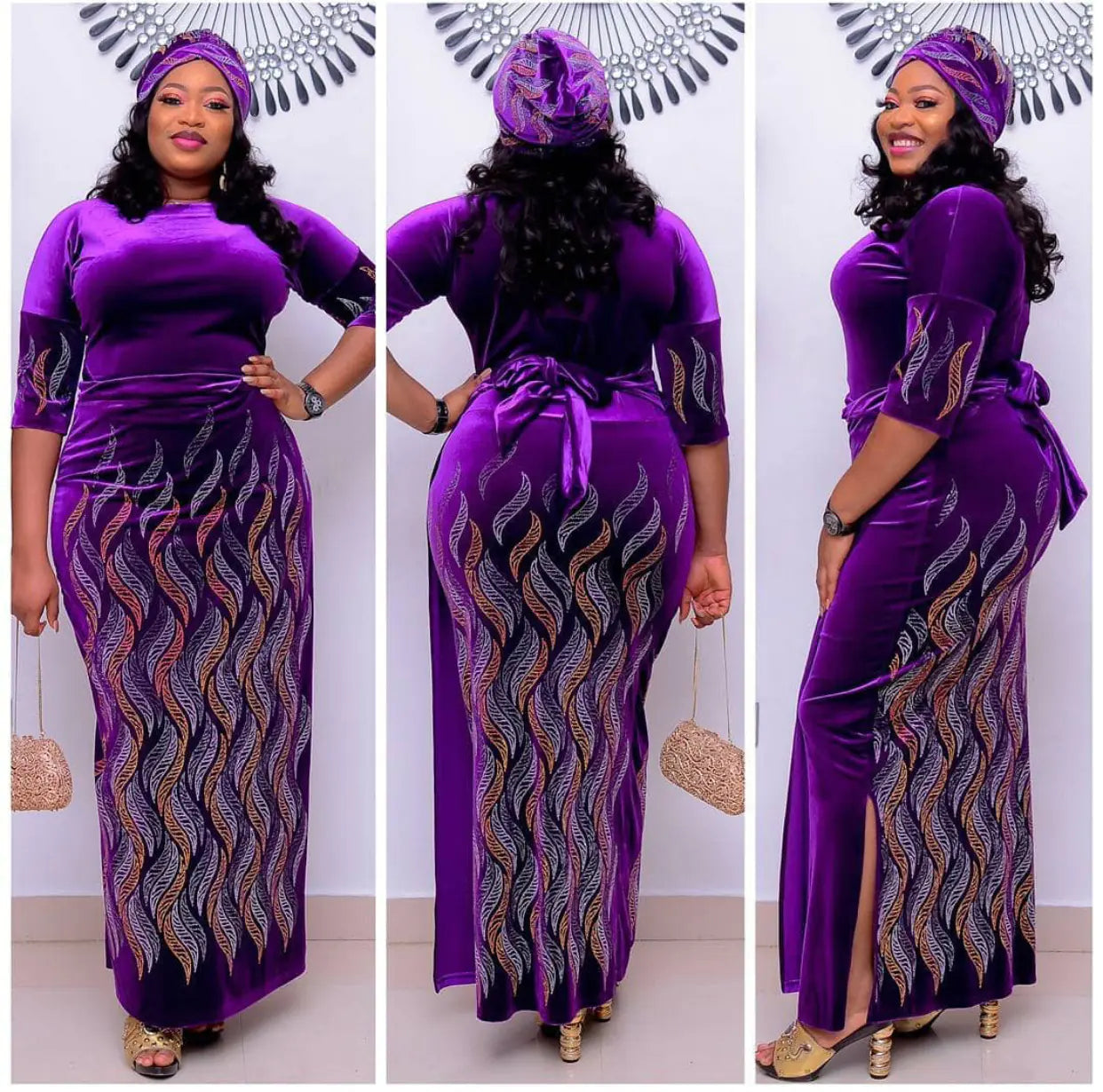 Robe Maxi Imprimée Africaine Grande Taille avec Fentes Latérales