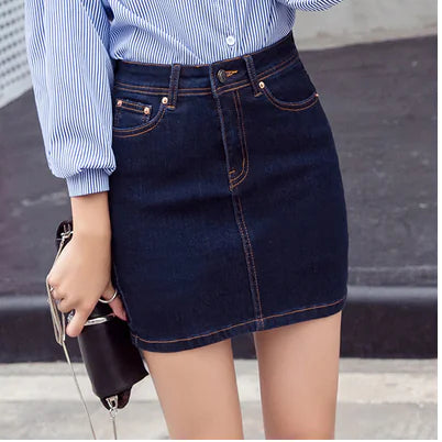 Plus Size Stretch Slimming Denim Half-Length Skirt