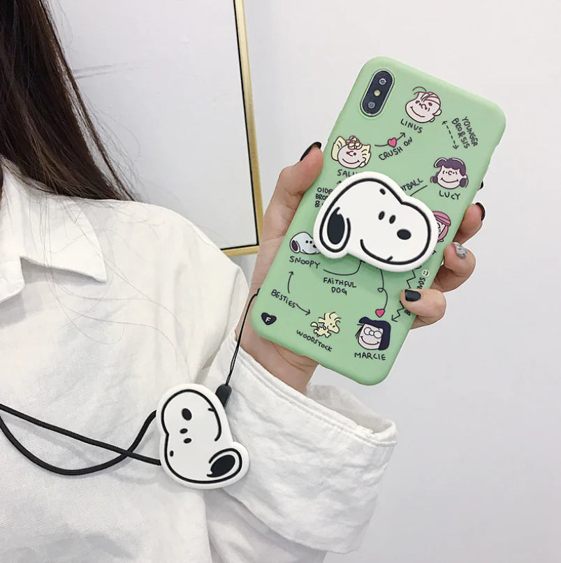 Coque de téléphone Snoopy mignonne avec support et protecteur