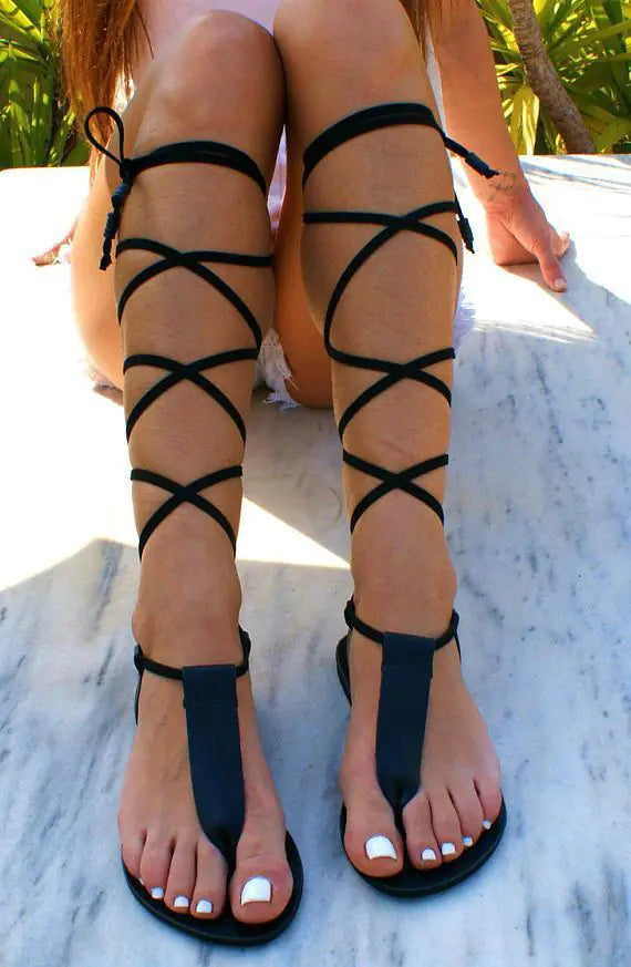 Sandales Plates à Lanières Fines Style Européen et Américain d'Été