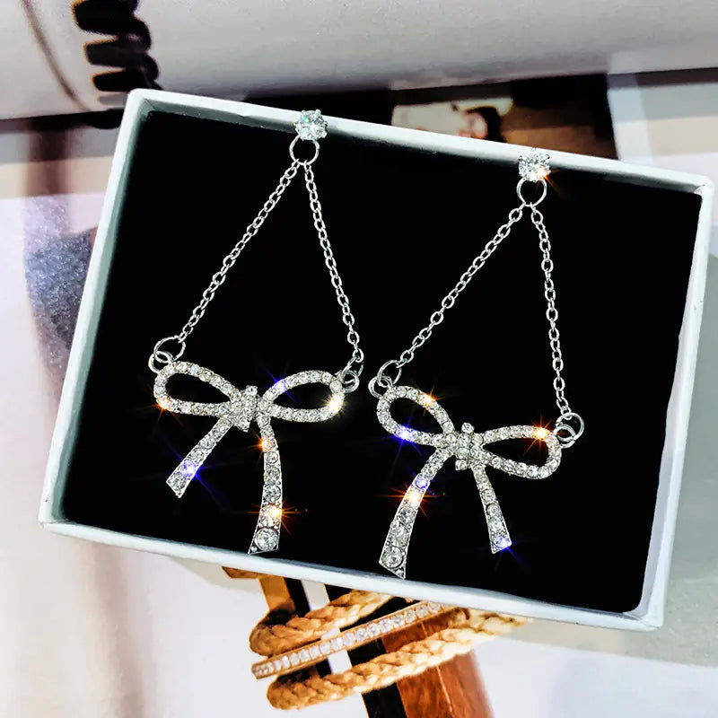 Glam Bow Zirconia Drop Earrings