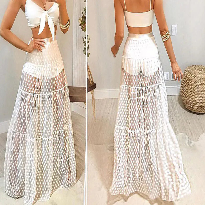 Jupe à Grande Amplitude avec Plis à Pois Transparents