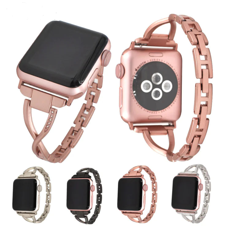 Bracelet Apple Watch X-Type en Acier Inoxydable avec Diamants