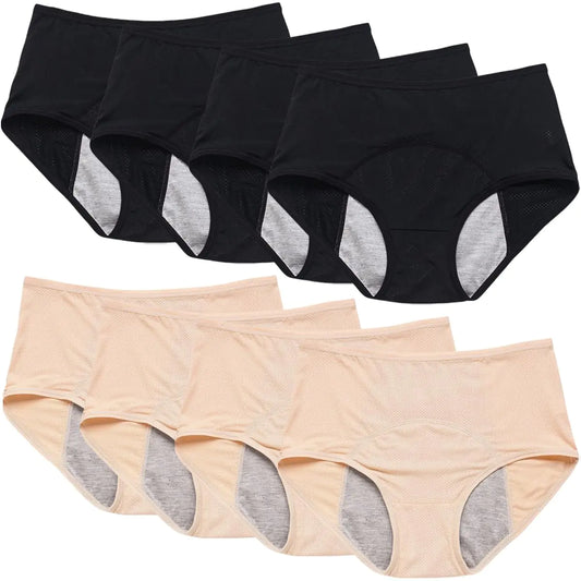 Leakproof Panties for Women Over 60 Leakproof Ladies Underwear Leakproof Underwear for Women (4 Skin+4 BlackX-Small)