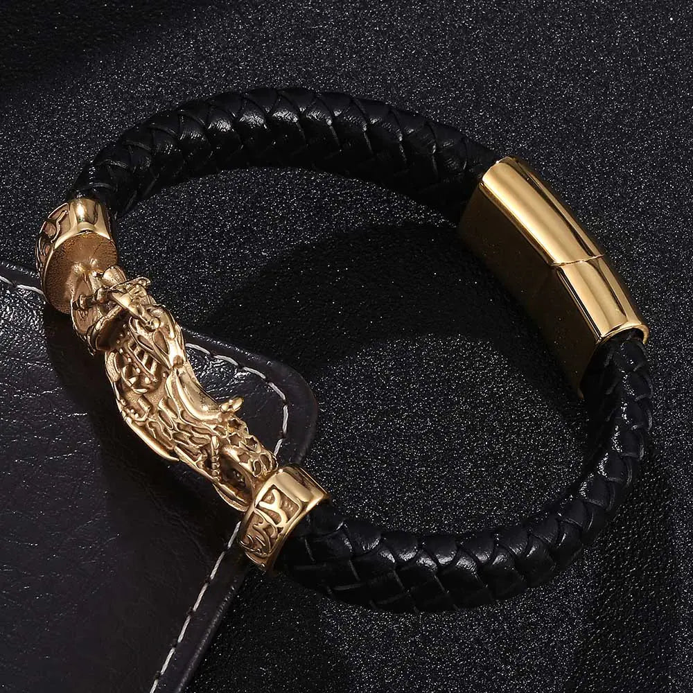 Woven Leather Motorcycle Bracelet