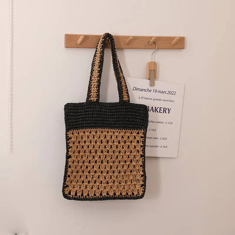 Sac en Paille à Une Épaule et Crochet Ajouré pour Accord de Couleurs