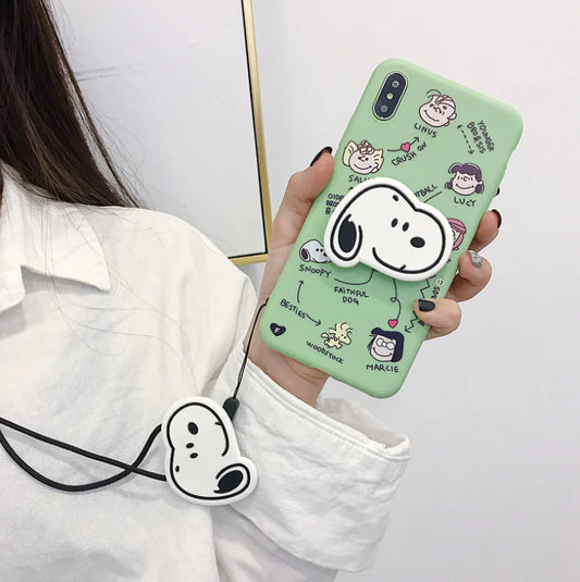 Coque de téléphone Snoopy mignonne avec support et protecteur