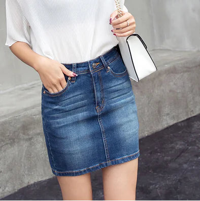 Plus Size Stretch Slimming Denim Half-Length Skirt