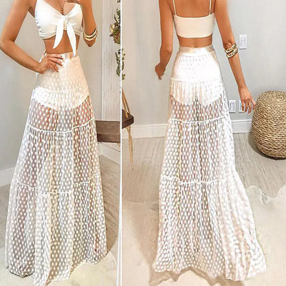 Jupe à Grande Amplitude avec Plis à Pois Transparents