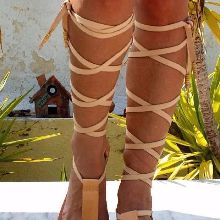 Sandales Plates à Lanières Fines Style Européen et Américain d'Été