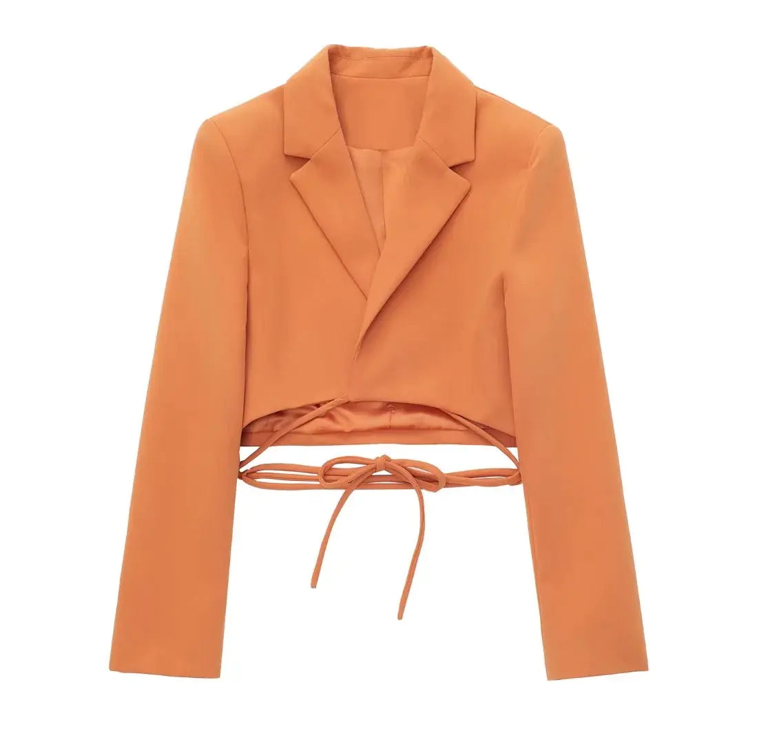 Women's Bow Tie Cropped Blazer and Culotte Set