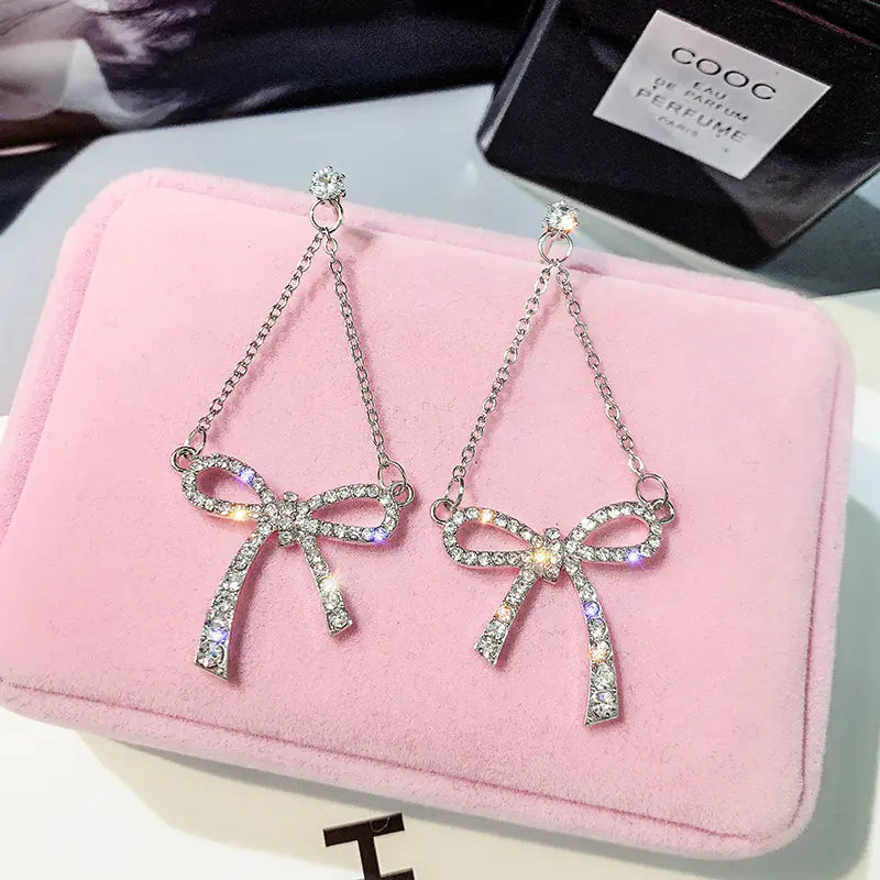 Glam Bow Zirconia Drop Earrings